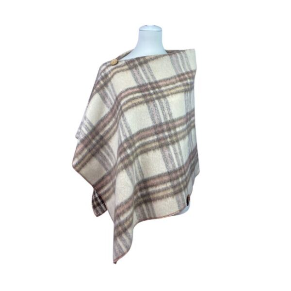 Poncho Wolle Beige kariert